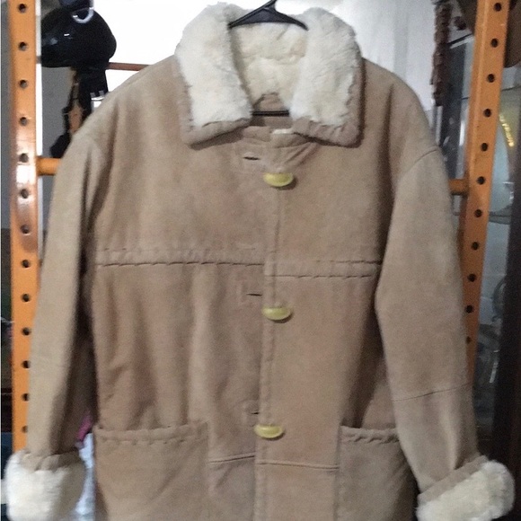 Jackets & Blazers - Hillary Paige genuine leather and faux fur button front coat size Large